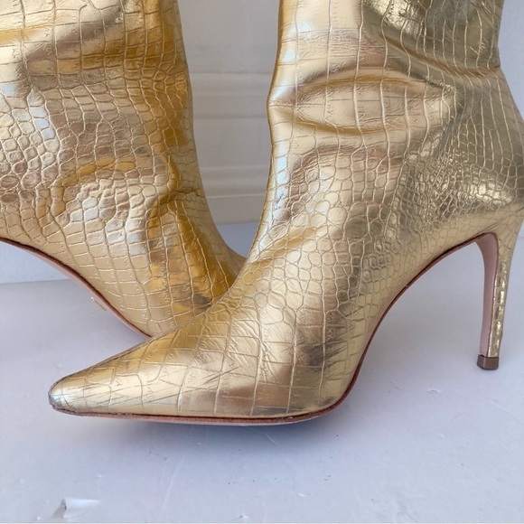 UIB Vicenza Free People Tokyo Tall Gold Metallic Animal Print Boots Sz 7 - Picture 5 of 14